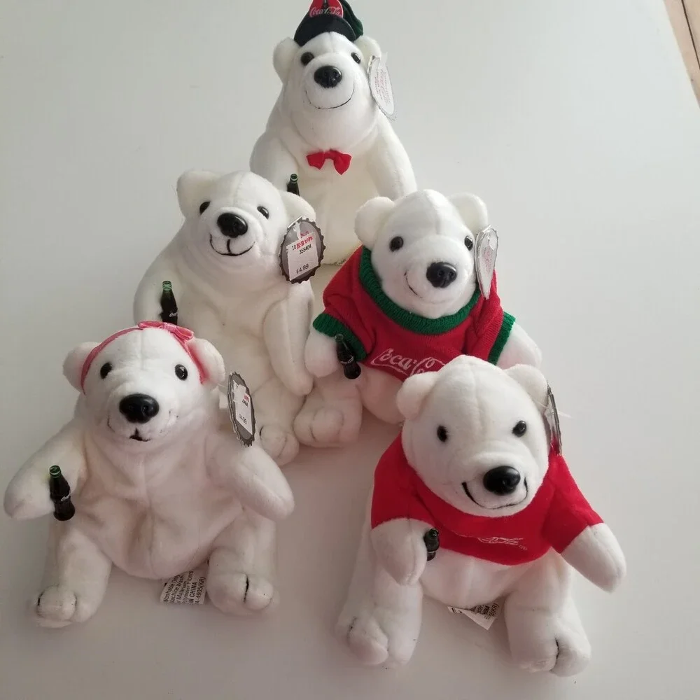 Coca Cola Lot of 5 Bean Bag Stuffed Plush Animals  Assorted